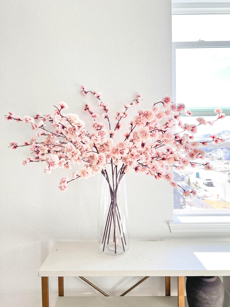 Faux Light Dusty Pink Silk Cherry Blossom (Pack of 3 Stems), Artificial Spring Cherry Blossom Stem, Spring Flowers, DIY Flowers