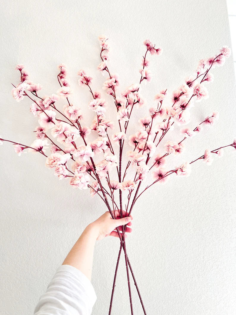 Faux Light Dusty Pink Silk Cherry Blossom (Pack of 3 Stems), Artificial Spring Cherry Blossom Stem, Spring Flowers, DIY Flowers